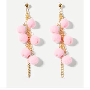 Pink Pom Pom Dangle Earrings NEW